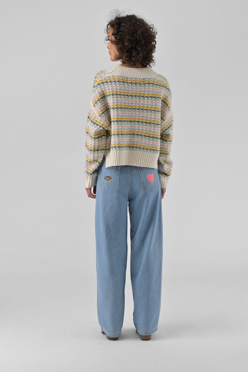 Orfeo Caleb Cardigan Ecru Stripe - Precious Sparkle