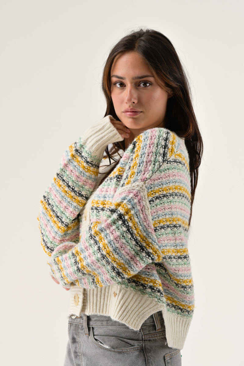 Orfeo Caleb Cardigan Ecru Stripe - Precious Sparkle