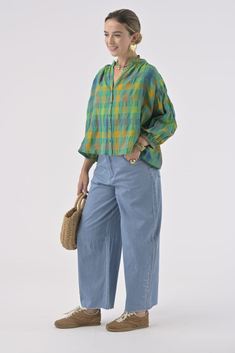 Orfeo Daniele Blouse Checkered Green - Precious Sparkle
