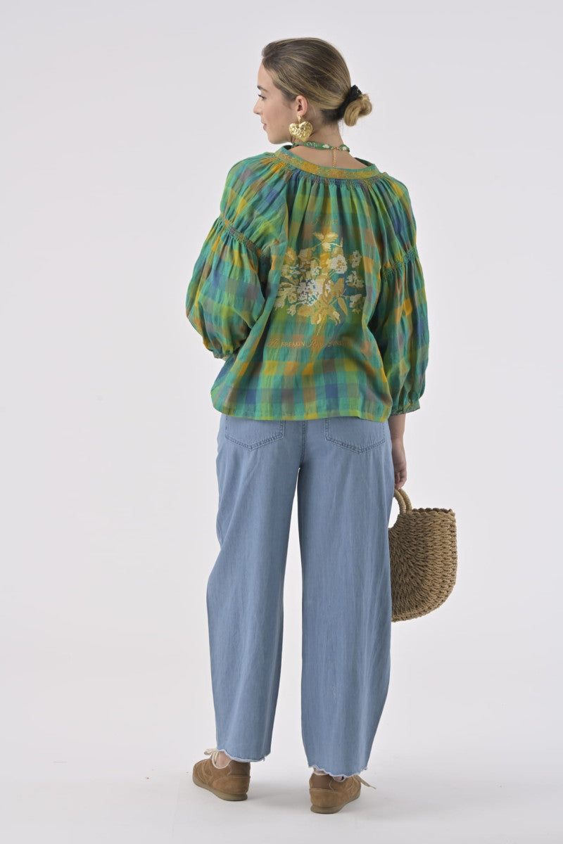 Orfeo Daniele Blouse Checkered Green - Precious Sparkle