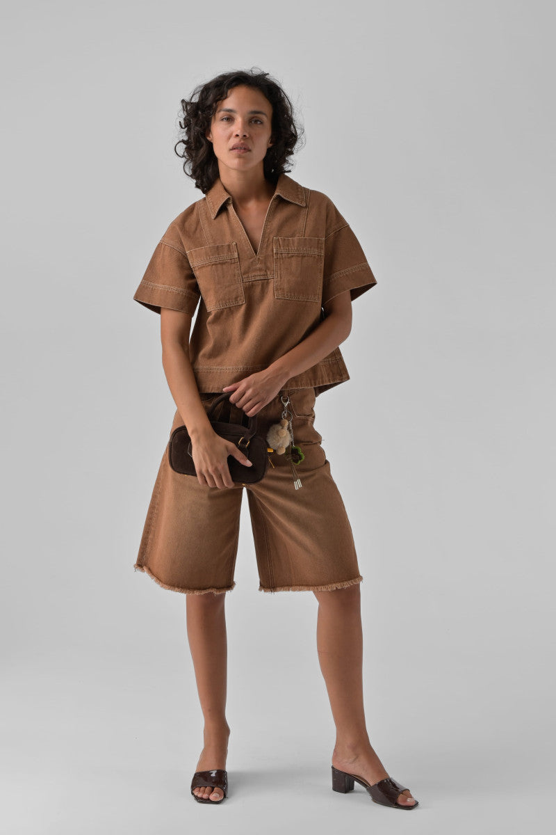 Orfeo Lyne Brown Denim Blouse - Precious Sparkle