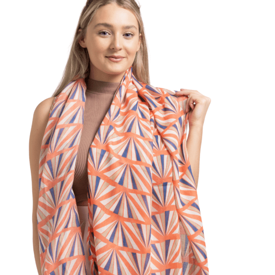 Pure Fashions Accessories Geo Fan Scarf Coral