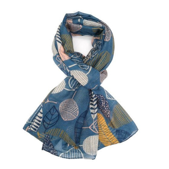 Pure Fashions Accessories Geo Leaves Scarf Denim