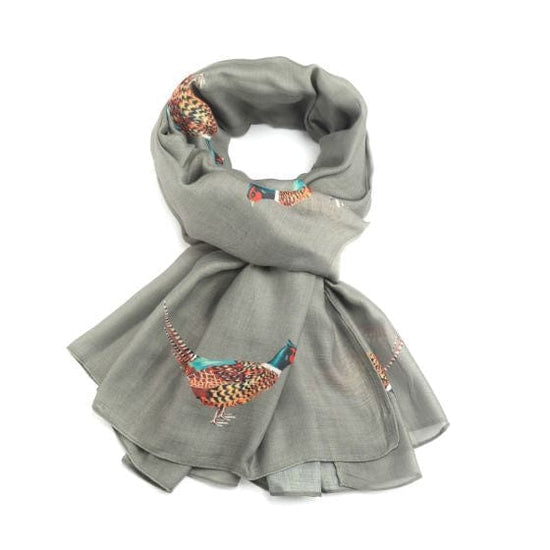 Pure Fashions Accessories Painted Pheasants Scarf Olive