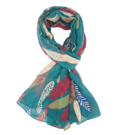 Pure Fashions Accessories Patterned Leaves Scarf Teal