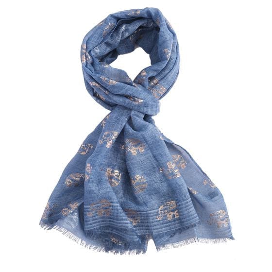 Pure Fashions Accessories Rose Gold Elephants Scarf Denim