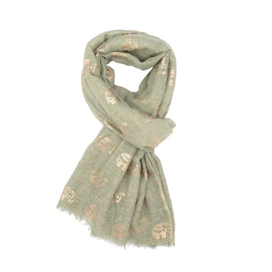 Pure Fashions Accessories Rose Gold Elephants Scarf Olive