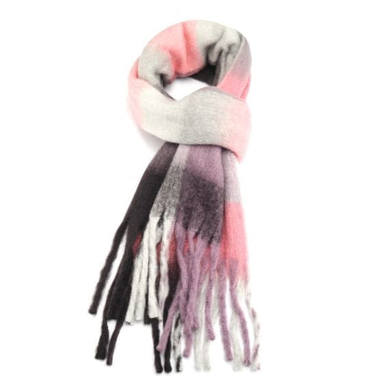 Pure Fashions Accessories Tartan Scarf Coral & Grey