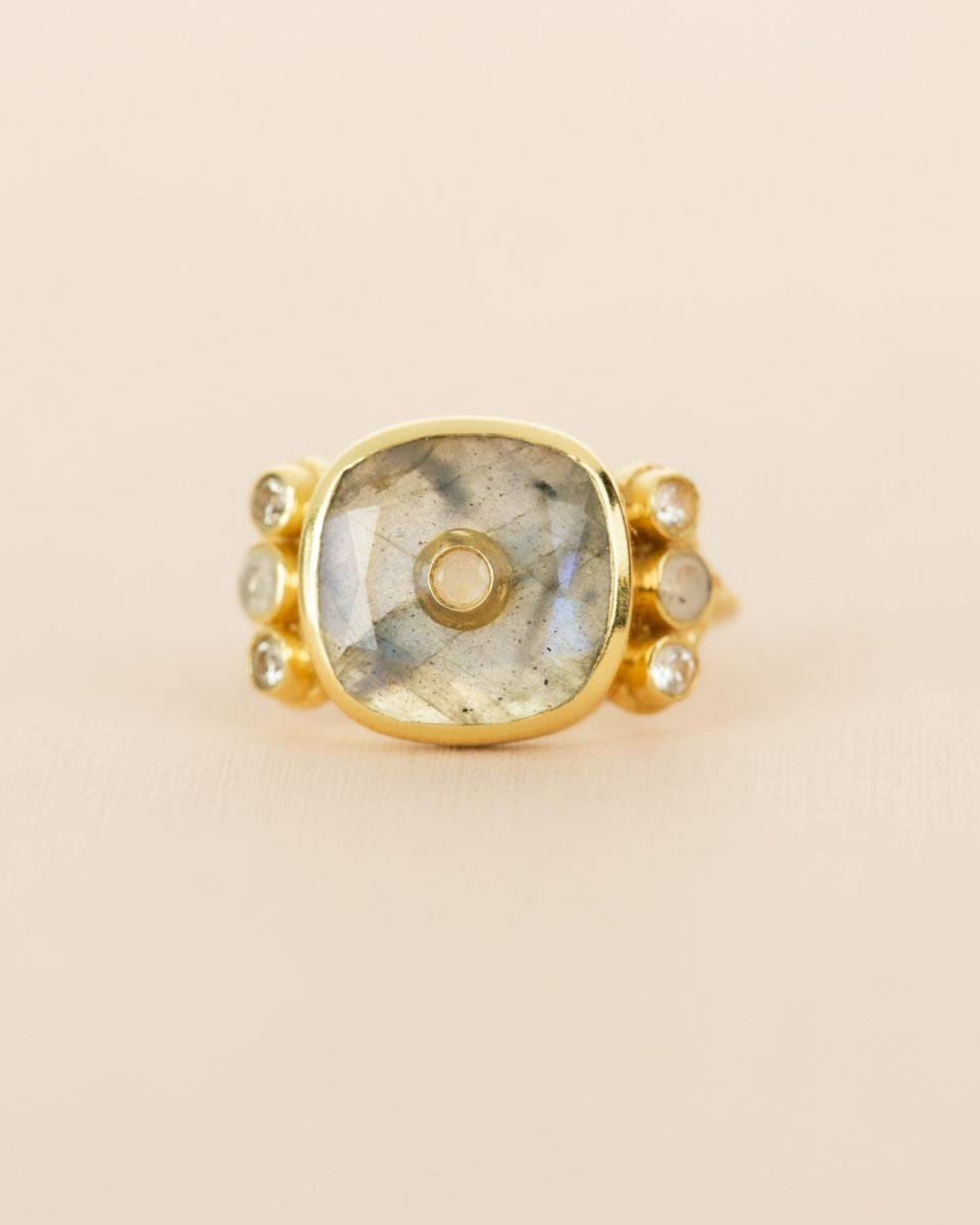 muja juma Mimas Ring Labradorite Cushion - Precious Sparkle