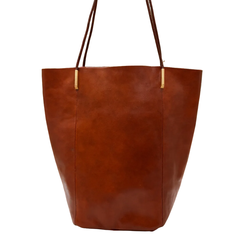 Leather Camel Bucket Tote Bag Handbag