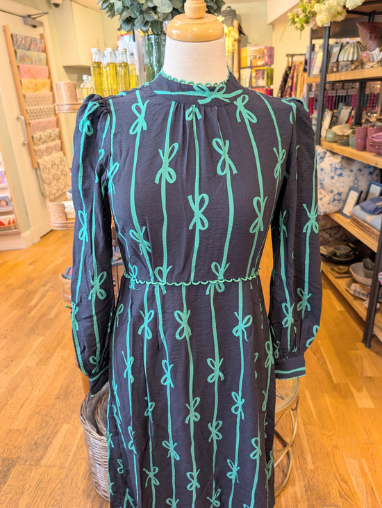 Louche Avon High Neck Midi Dress Navy Bow