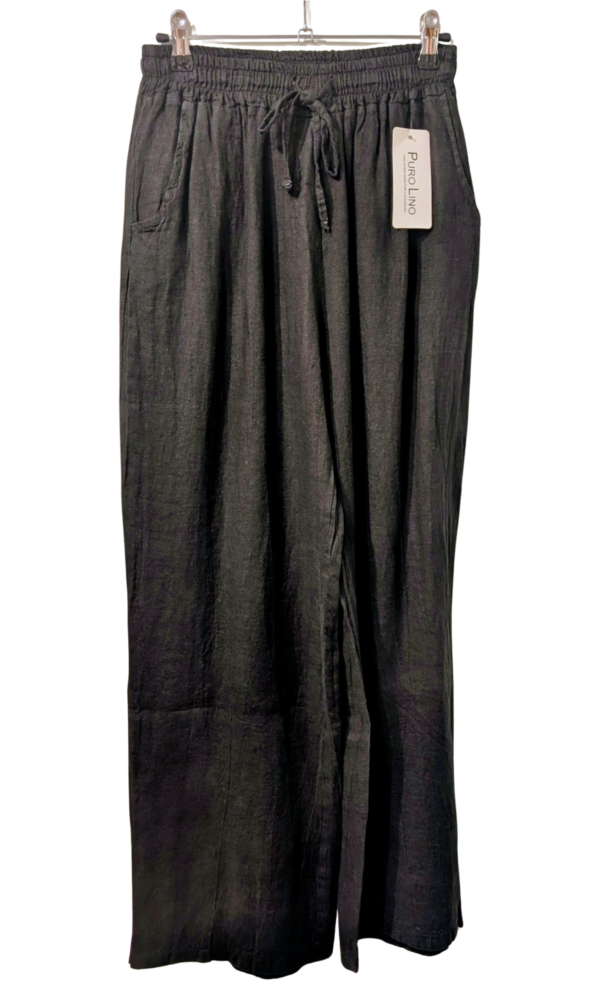 Suzy D London Lauren Linen Drawstring Palazzos Black - Precious Sparkle