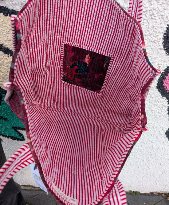 Velvet Quilted Indian Tote Bag -Paradise Merlot - Precious Sparkle