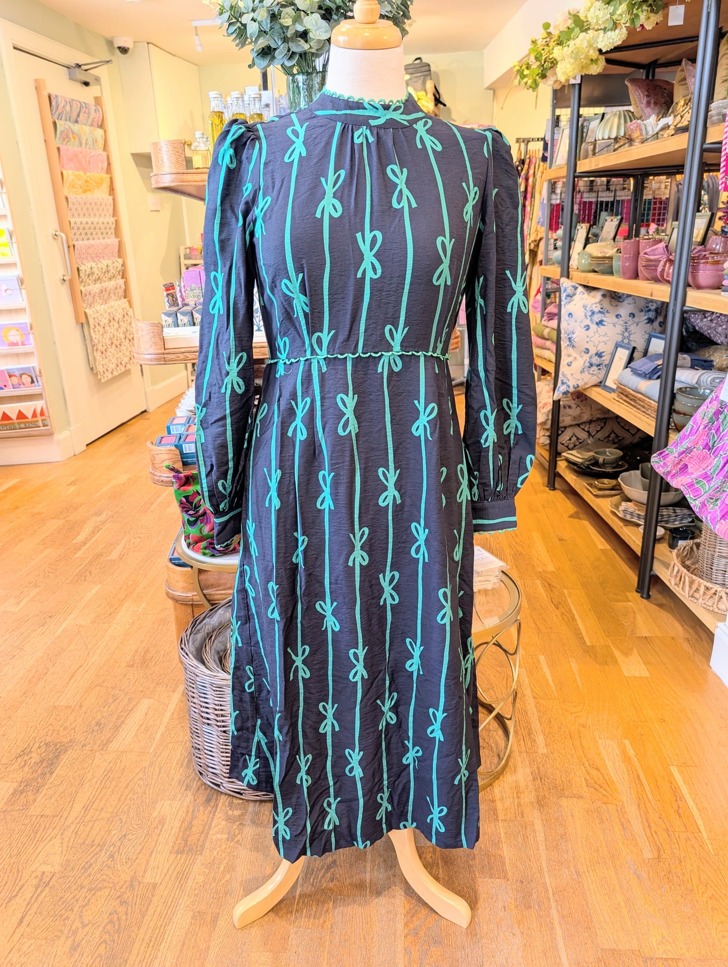 Louche Avon High Neck Midi Dress Navy Bow