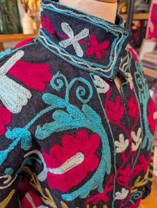 Twinflower Denim Suzani Jacket Fuchsia/Aqua