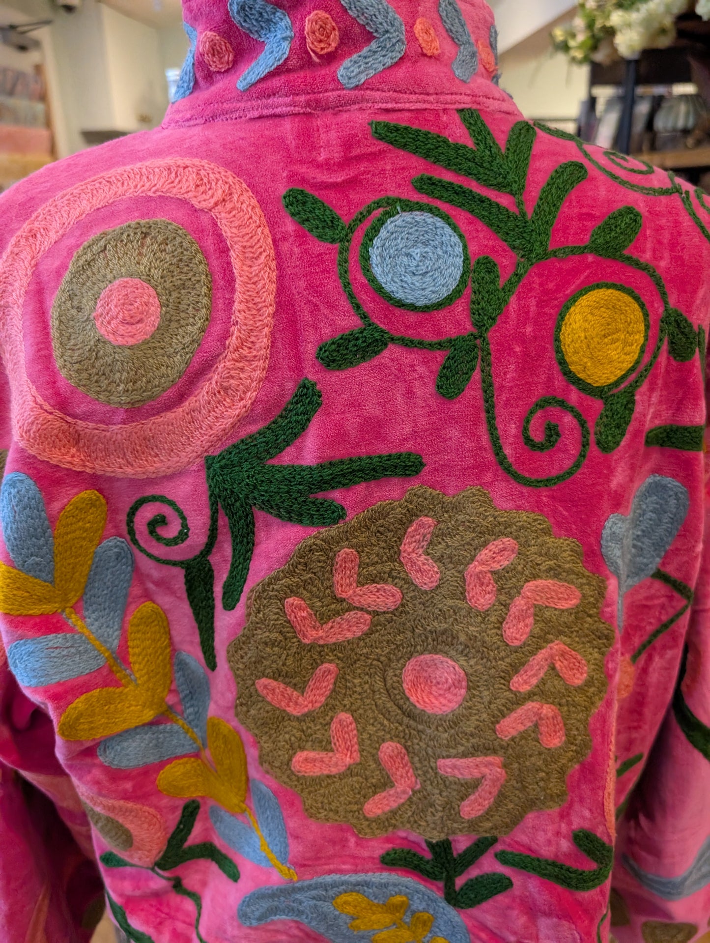Twinflower Velvet Suzani Jacket Hot Pink