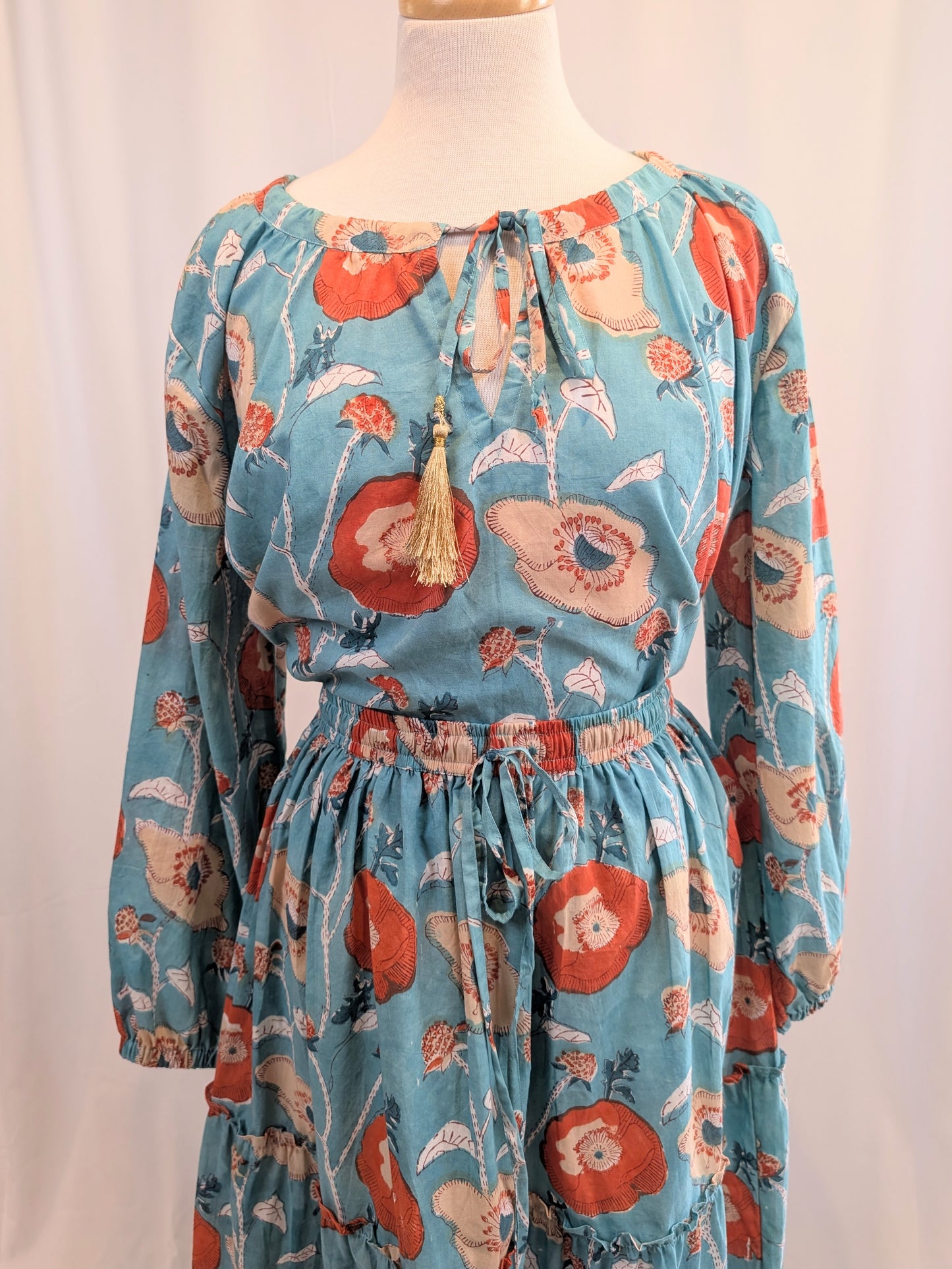 Twinflower Jane Aqua Orange Floral Maxi Skirt