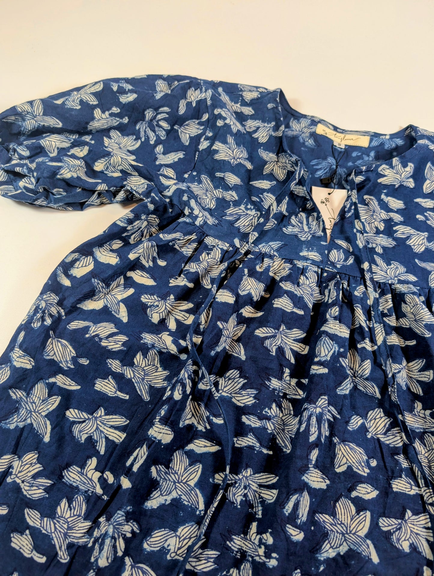 Twinflower Indigo Scattered Flowers Cotton Block Print Blouse - Precious Sparkle