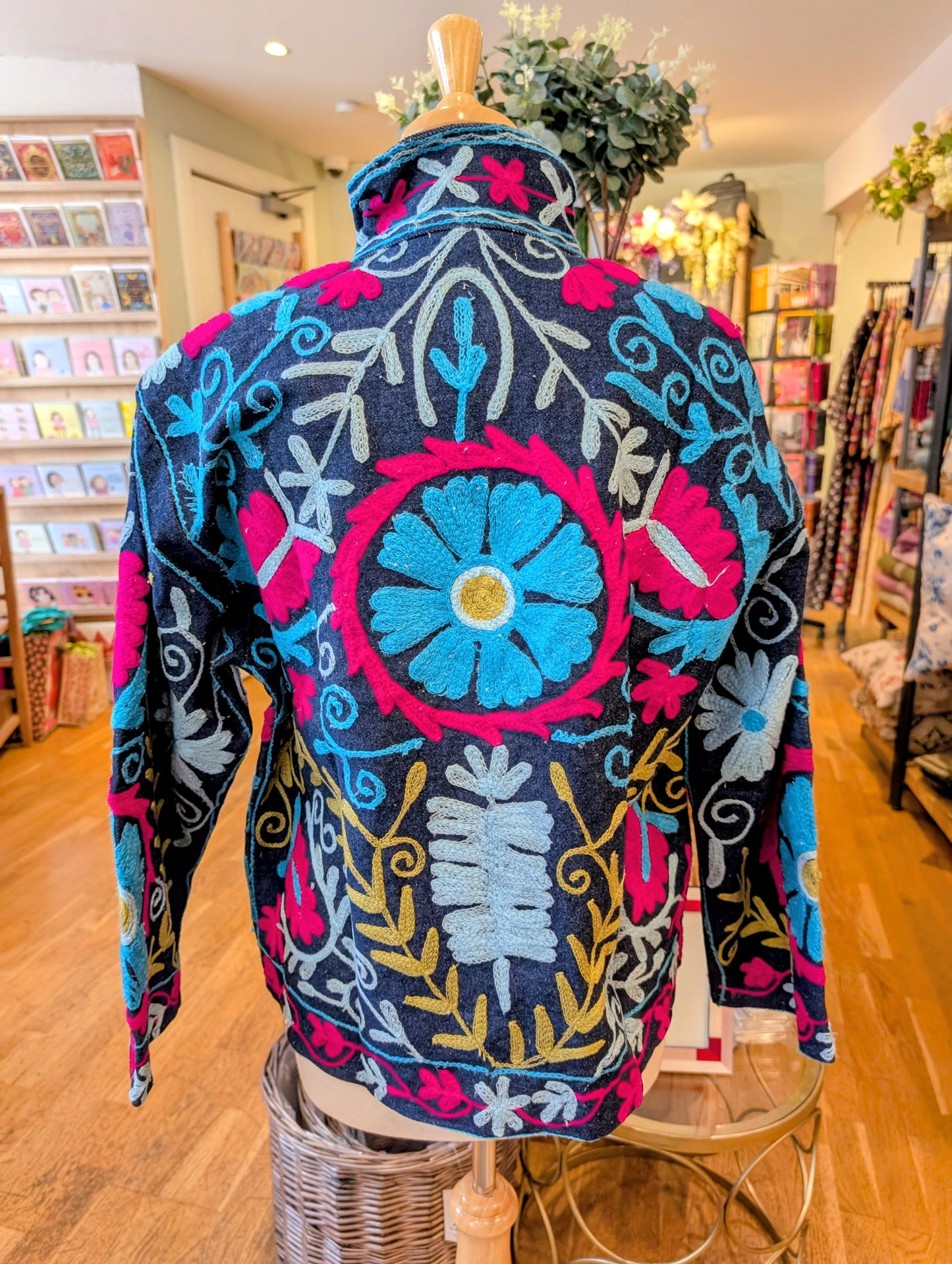 Twinflower Denim Suzani Jacket Fuchsia/Aqua
