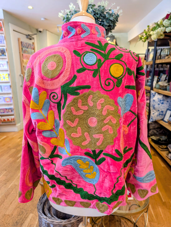 Twinflower Velvet Suzani Jacket Hot Pink