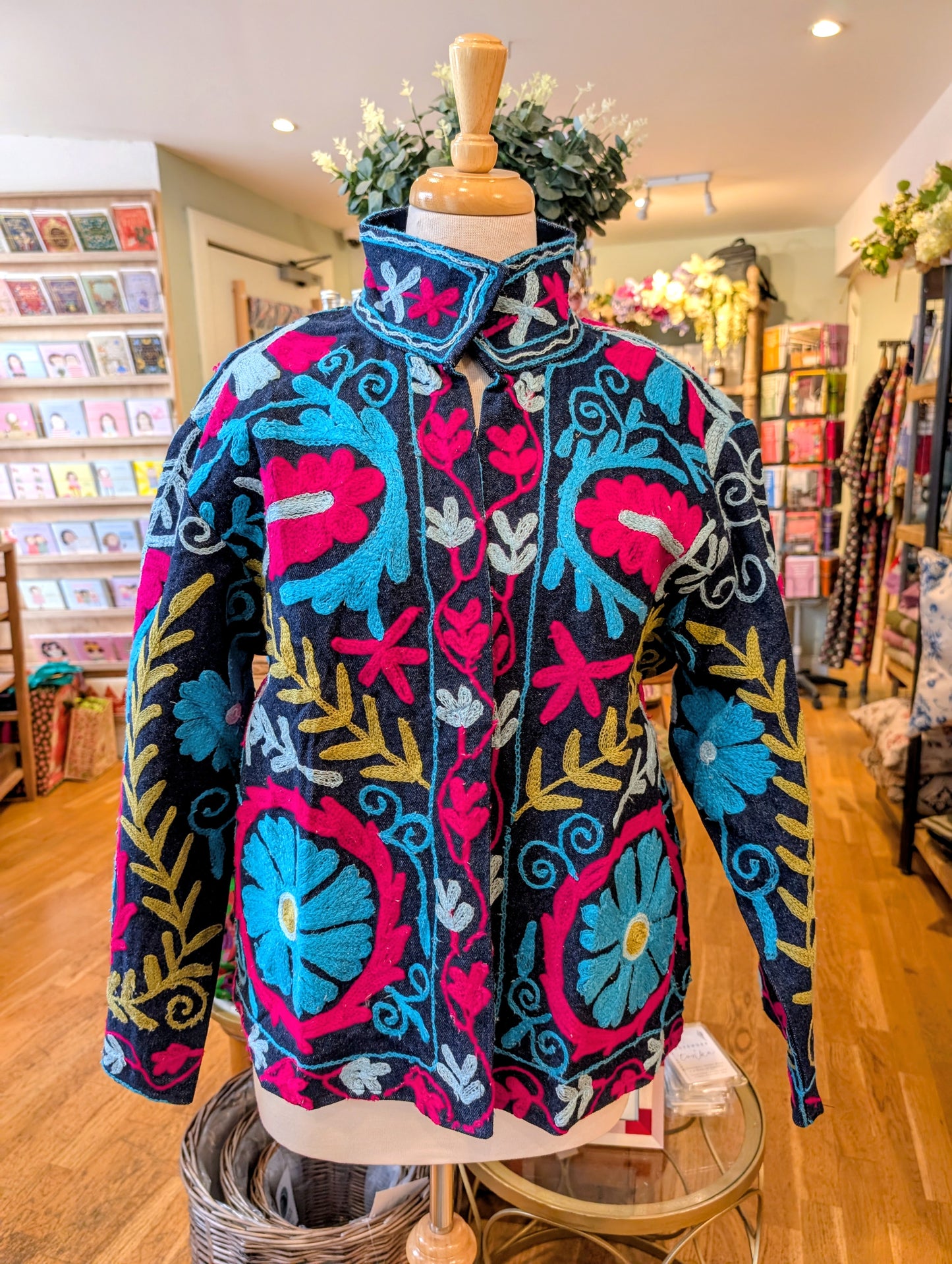 Twinflower Denim Suzani Jacket Fuchsia/Aqua