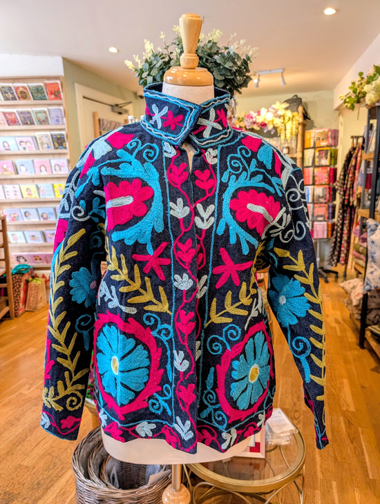 Twinflower Denim Suzani Jacket Fuchsia/Aqua