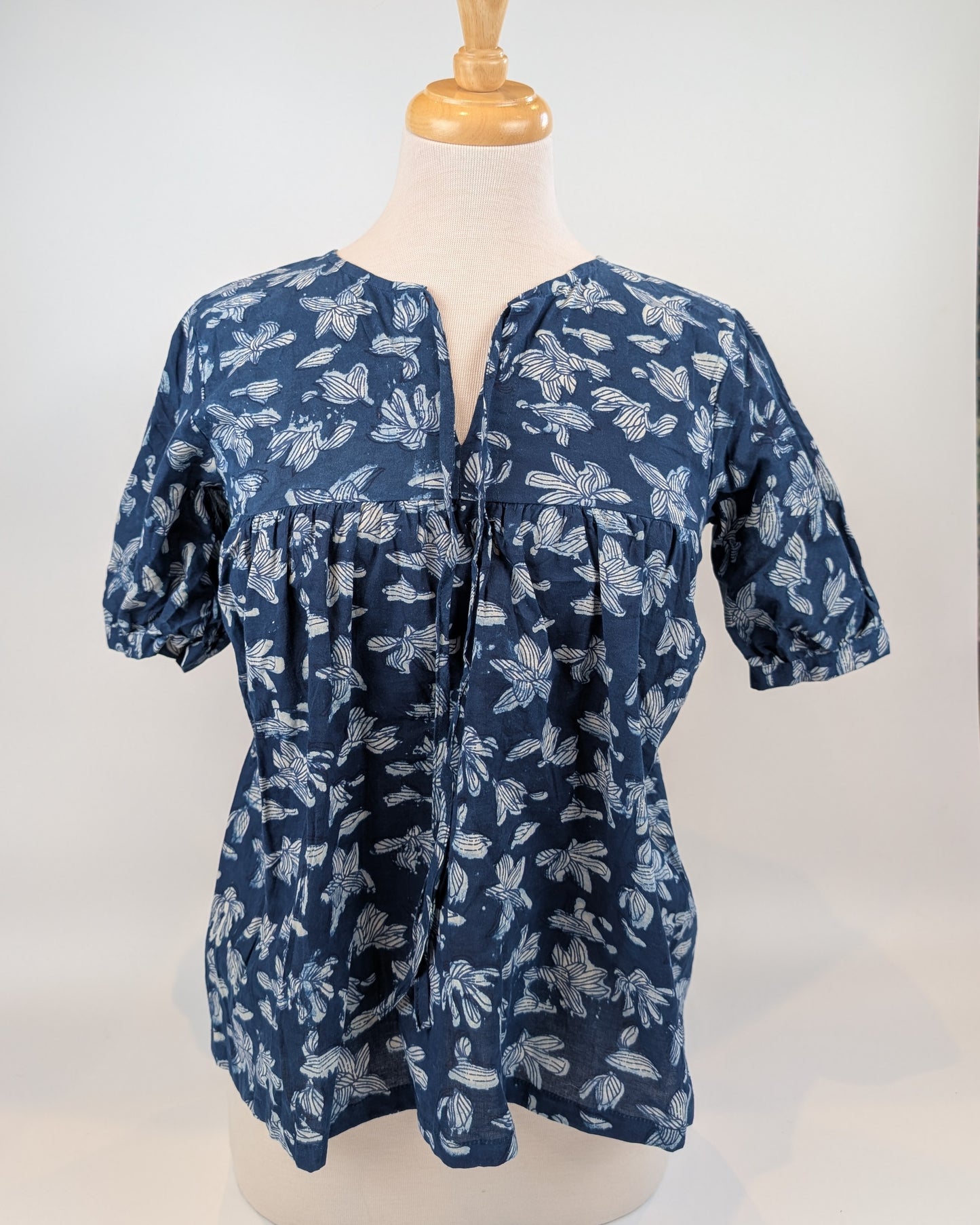 Twinflower Indigo Scattered Flowers Cotton Block Print Blouse - Precious Sparkle