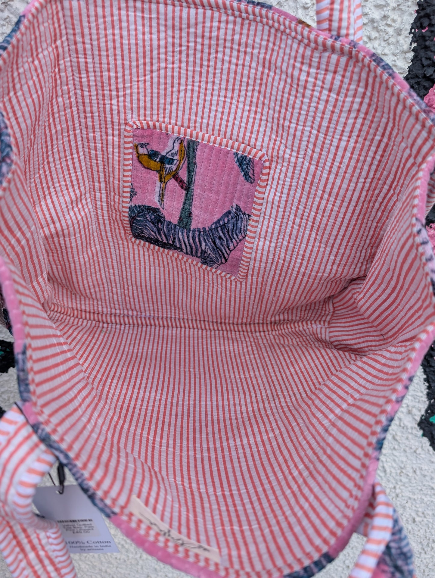 Velvet Quilted Indian Tote Bag- Pale Pink Leopard - Precious Sparkle