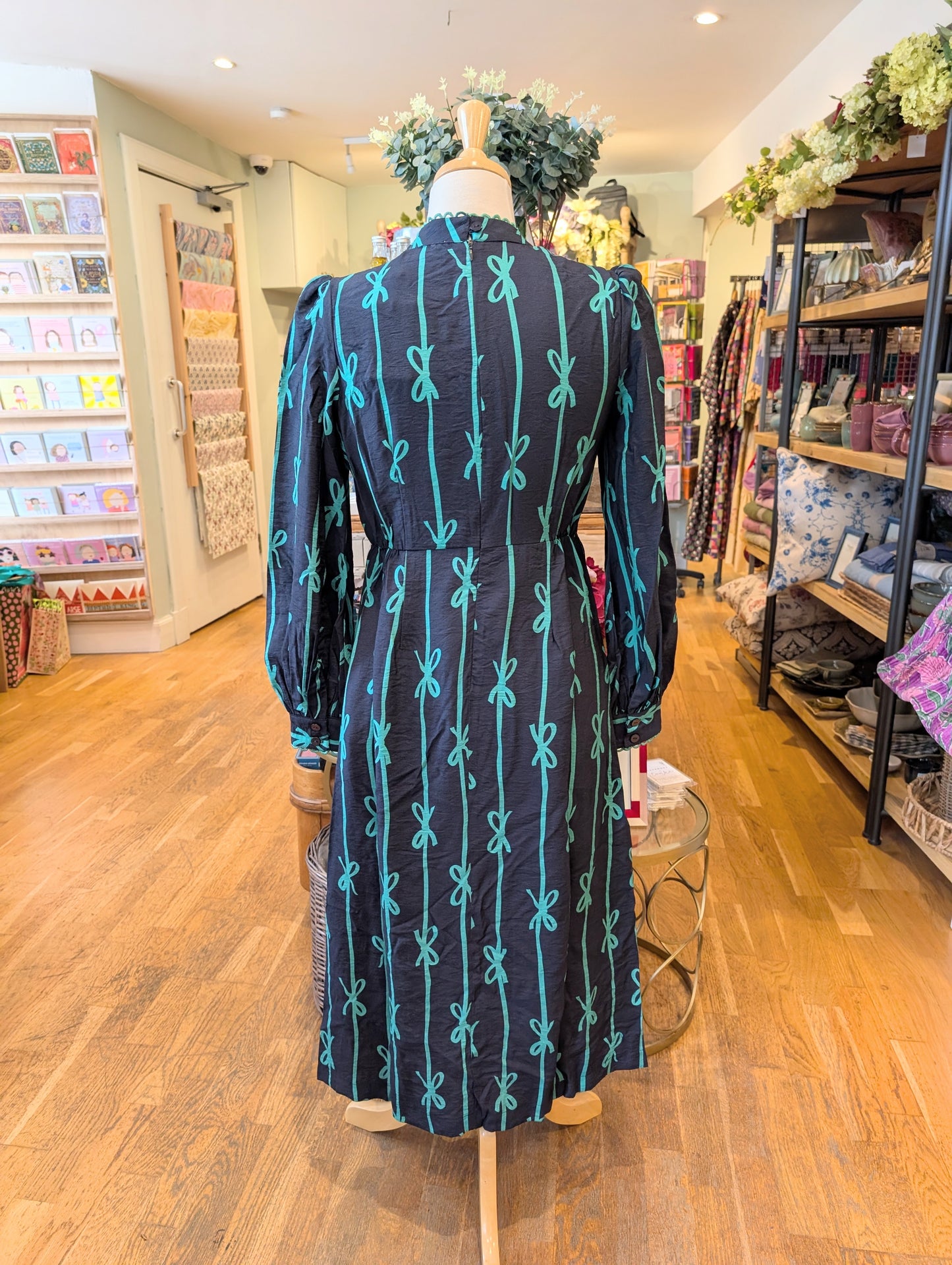 Louche Avon High Neck Midi Dress Navy Bow
