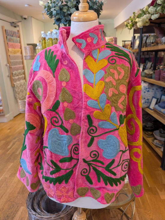 Twinflower Velvet Suzani Jacket Hot Pink