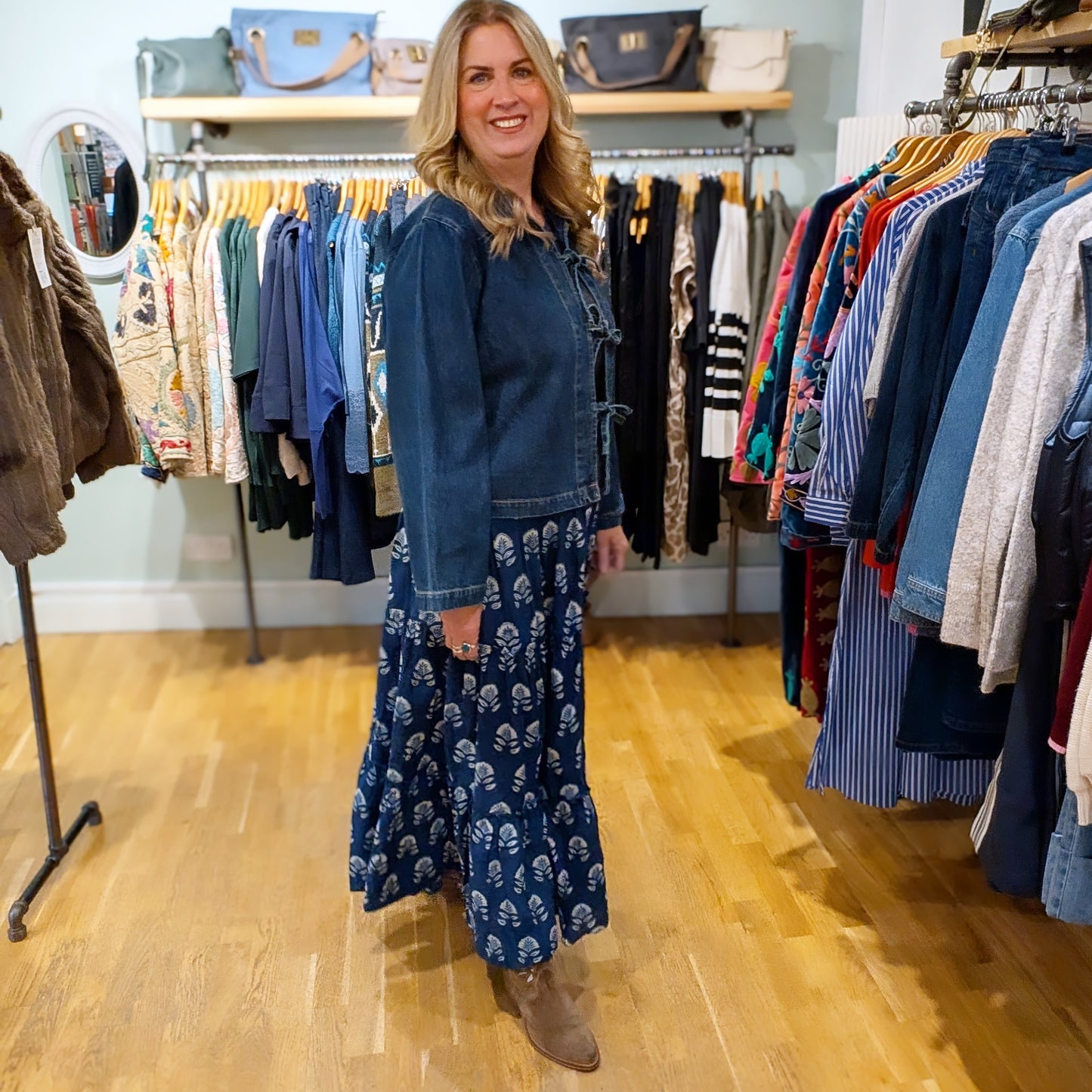 Twinflower Indigo Floral Maxi Skirt