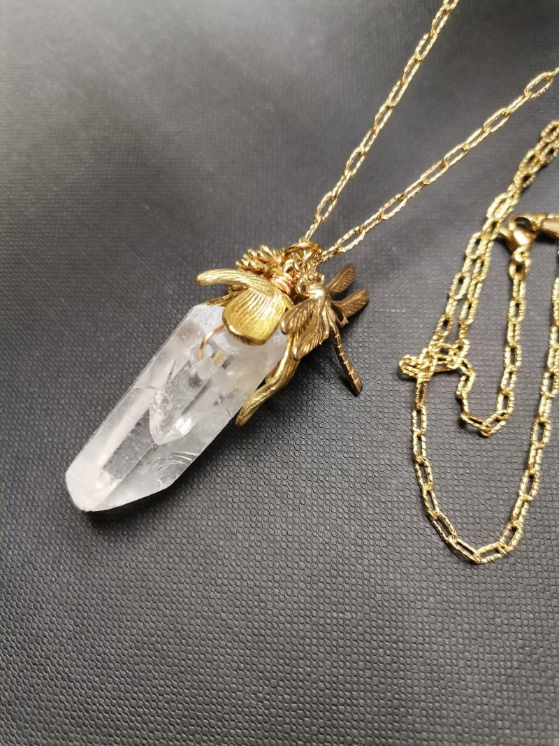 Crystal Quartz Gold Dragonfly Chain