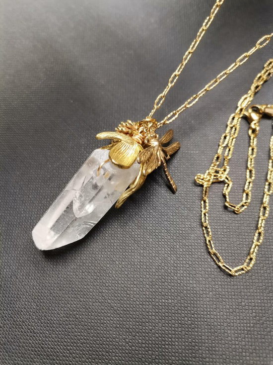 Crystal Quartz Gold Dragonfly Chain