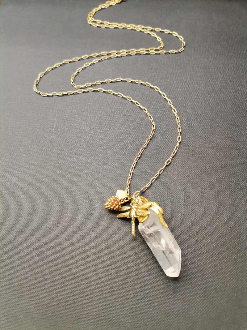 Crystal Quartz Gold Dragonfly Chain