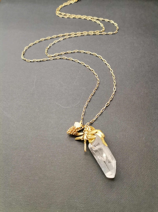 Crystal Quartz Gold Dragonfly Chain