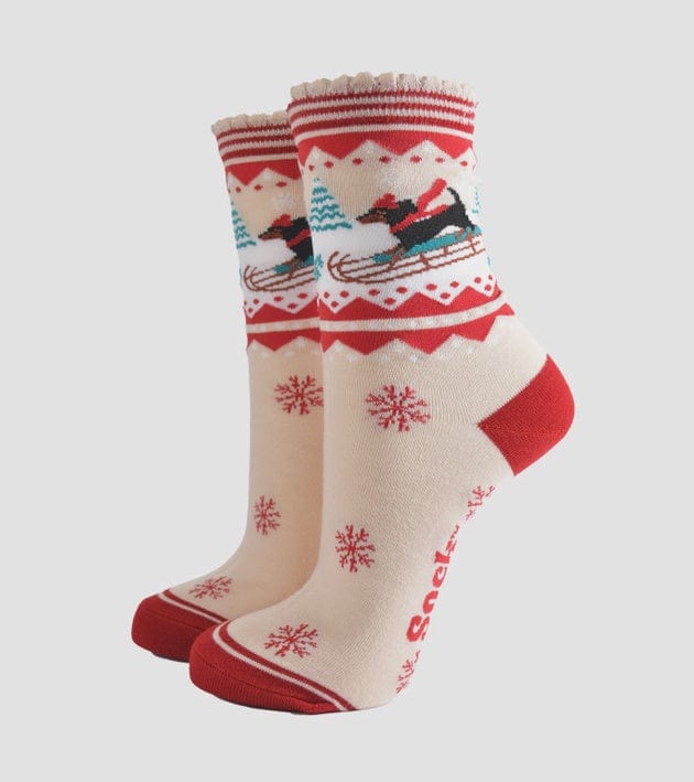 Sock Talk Accessories Sock Talk Bamboo Socks Cream/Red, Sausage Dog Sledge