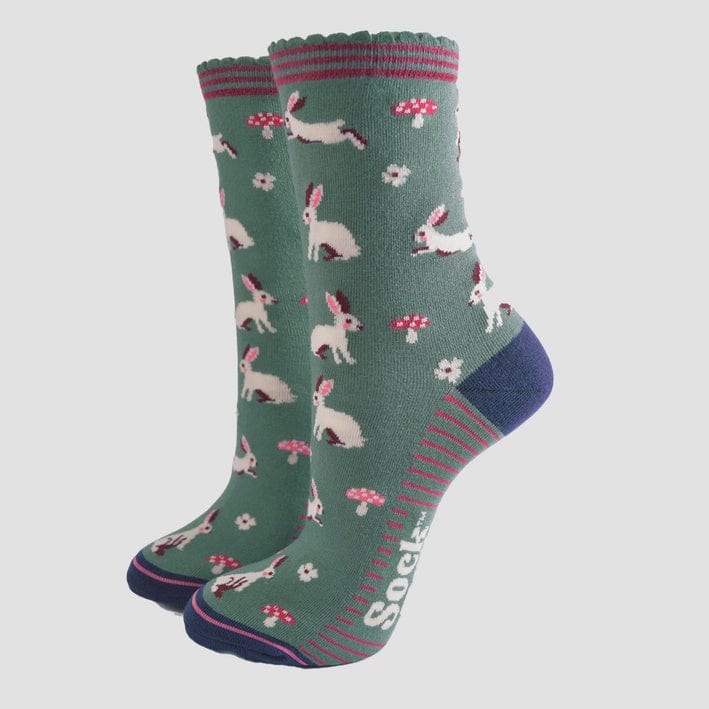 Sock Talk Accessories Sock Talk Bamboo Socks Green/Navy Blue, Rabbit Woodland