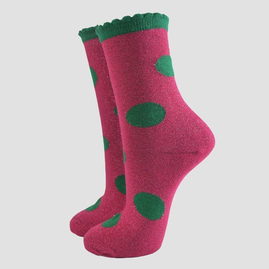 Sock Talk Accessories Sock Talk Pink Green Polka Dot Glitter Socks