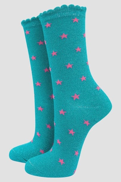 Sock Talk Accessories Sock Talk Star Print Aqua Glitter Socks