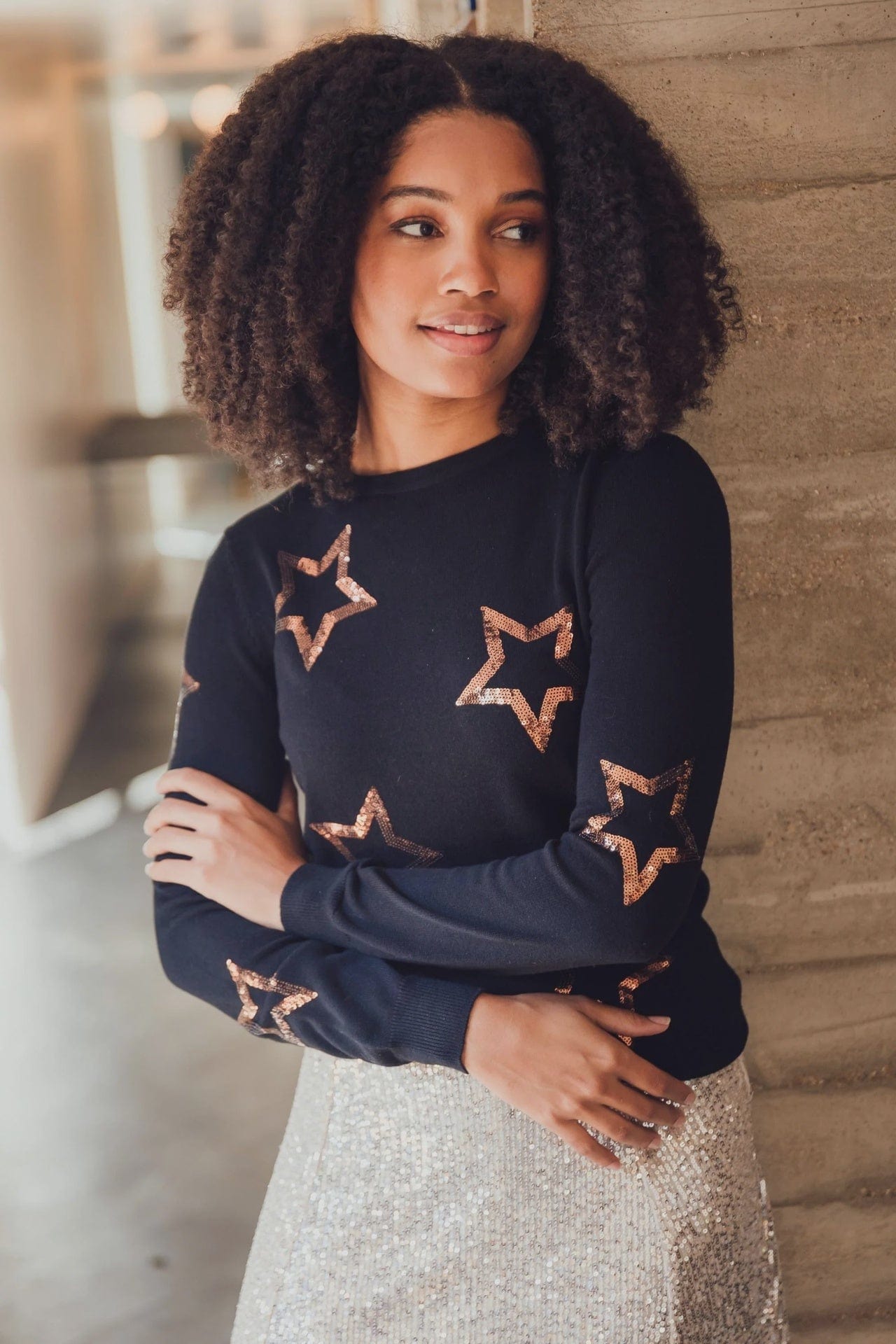 Sugarhill Brighton Cece Sequin Star Jumper Precious Sparkle