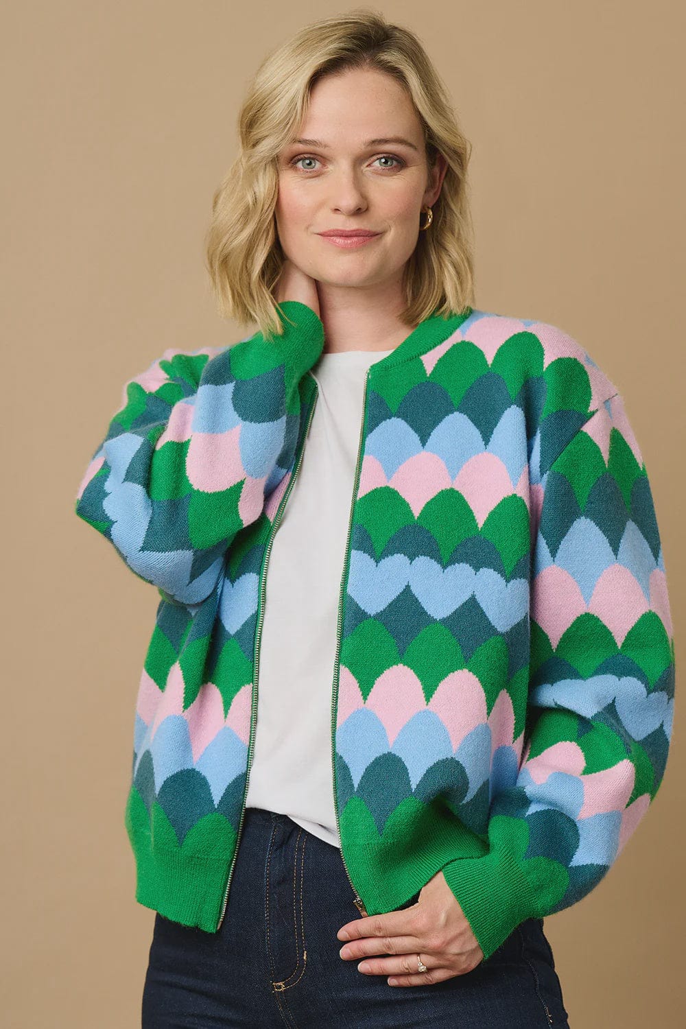 Sugarhill Brighton Fashion Sugarhill Brighton Solana Knitted Bomber Multi Heart Scallop