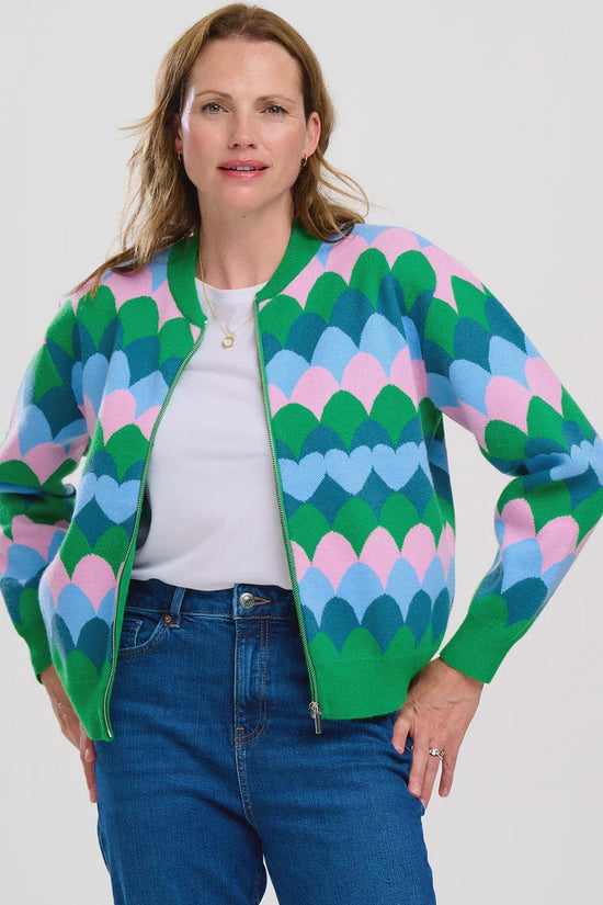 Sugarhill Brighton Fashion Sugarhill Brighton Solana Knitted Bomber Multi Heart Scallop