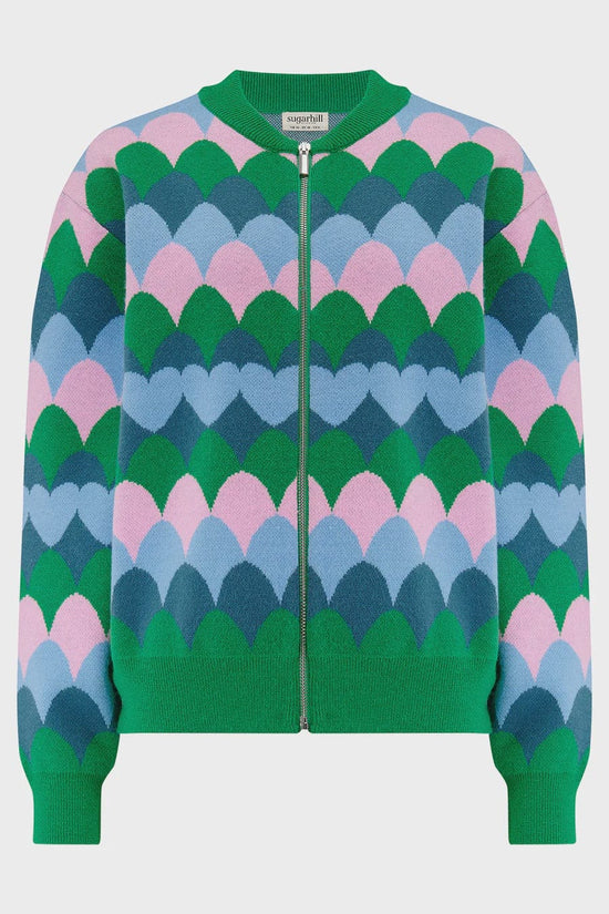 Sugarhill Brighton Fashion Sugarhill Brighton Solana Knitted Bomber Multi Heart Scallop