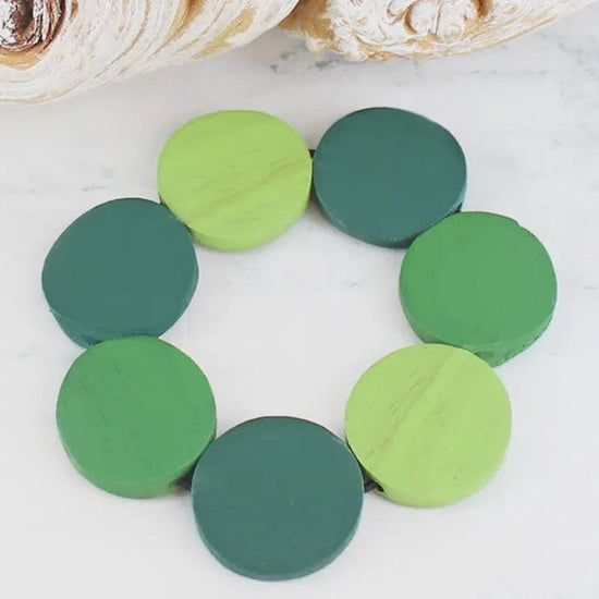 Suzie Blue Jewellery Green Suzie Blue Wooden Elastic Disc Bracelet