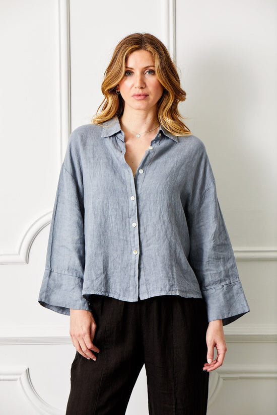 Suzy D Fashion Suzy D Lago Linen Urban Grey Wide Sleeve Shirt