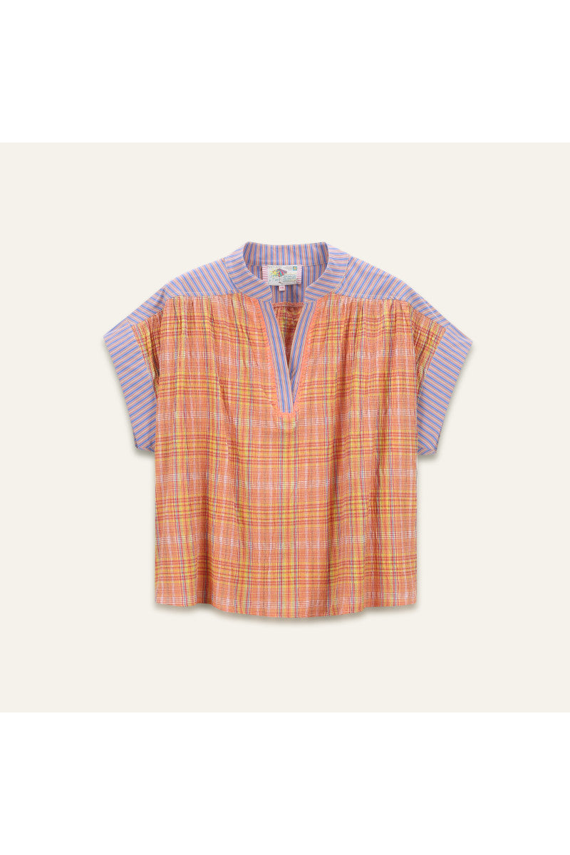 Orfeo Nah Blouse Orange Check - Precious Sparkle