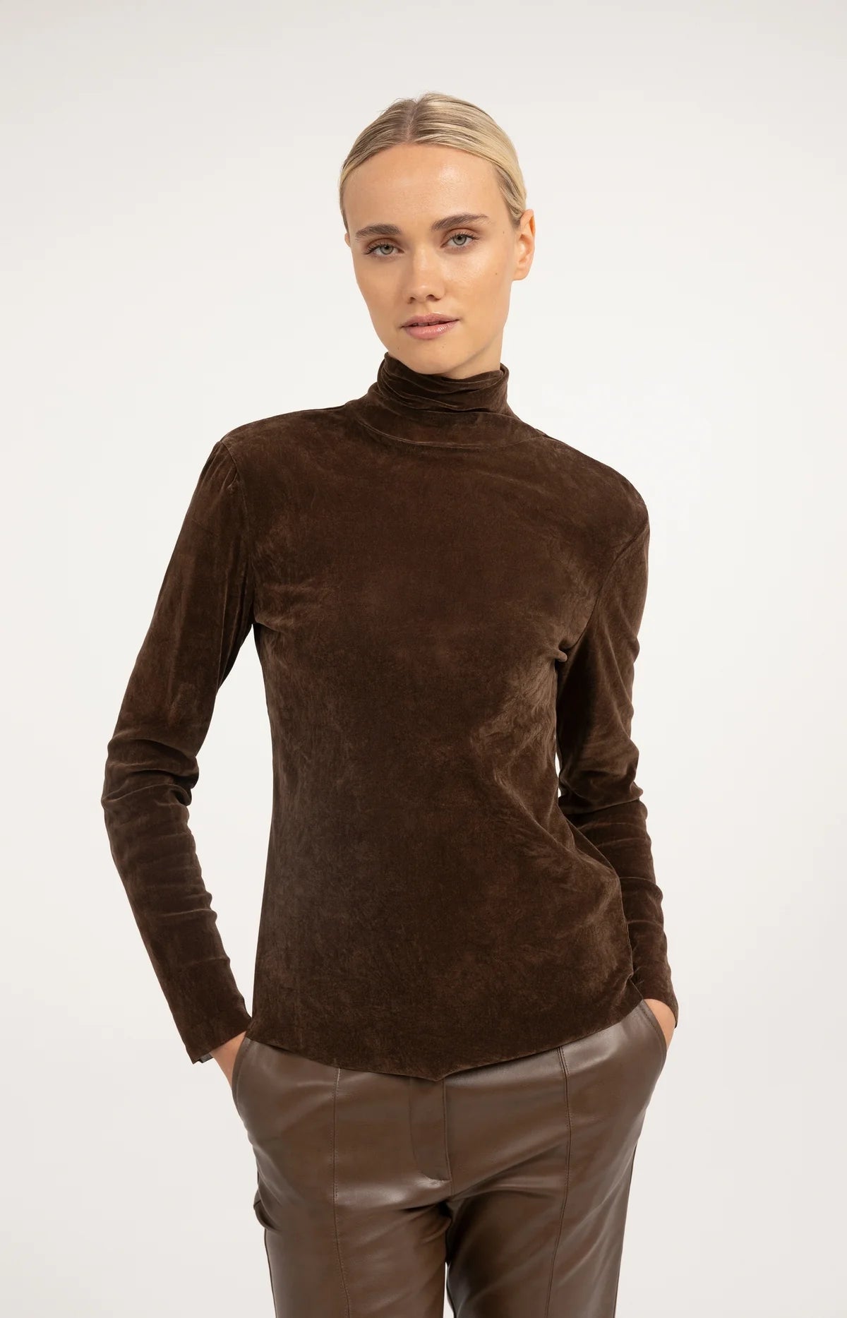 Yaya Velvet Mesh Top with High Neck