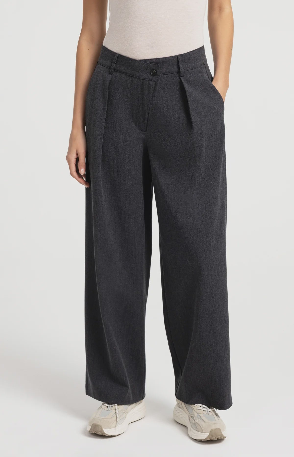 Yaya Woven Trousers Wide Leg Asymmetrical Closure