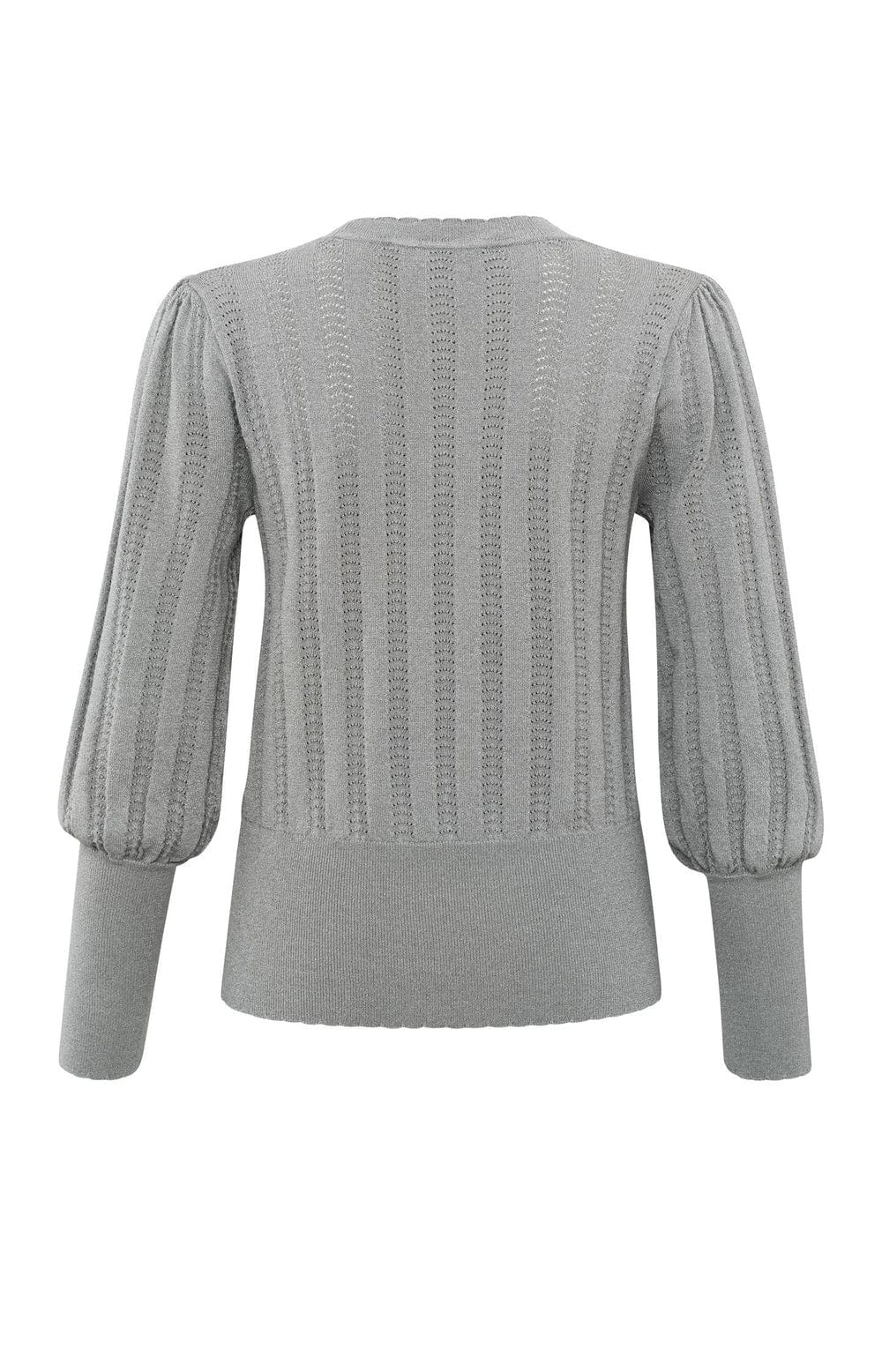 YAYA Fashion Yaya Balloon Sleeve Jumper Ajour Detail Light Metal Grey