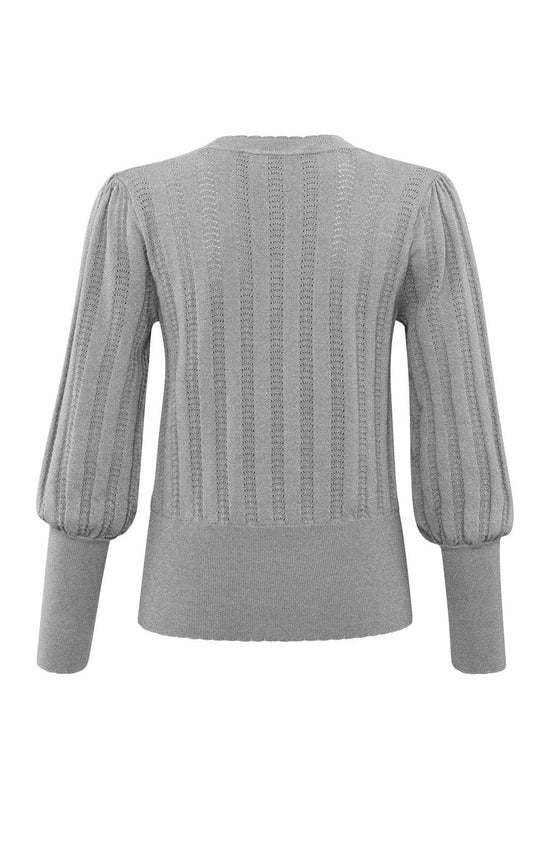 YAYA Fashion Yaya Balloon Sleeve Jumper Ajour Detail Light Metal Grey